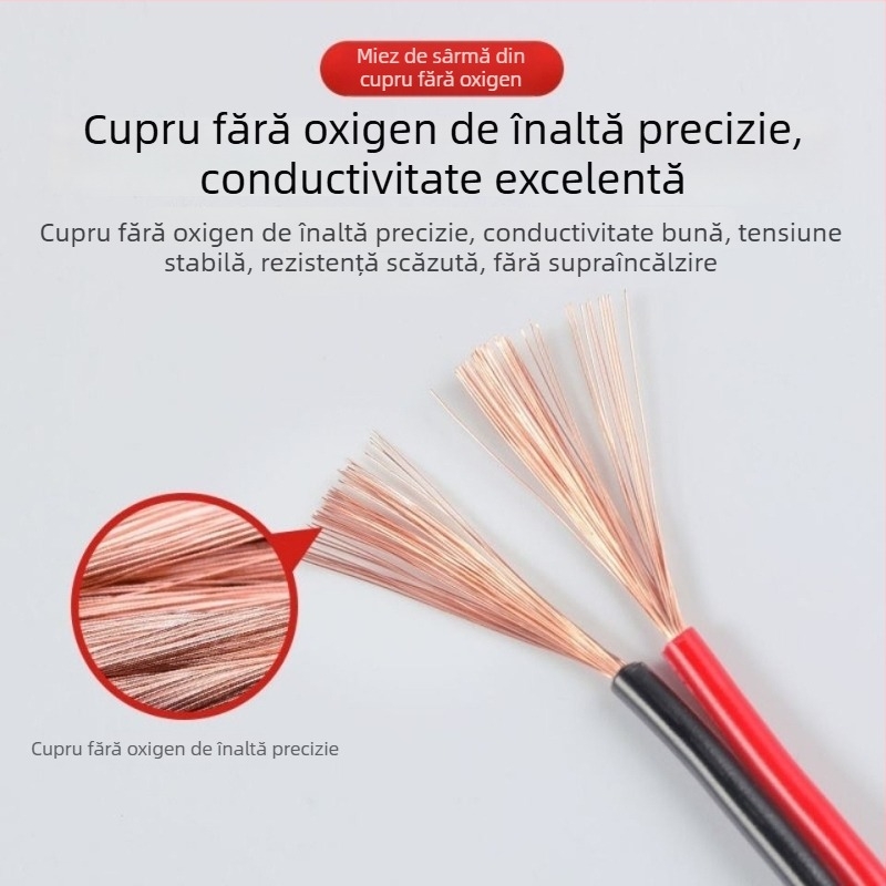 Sârmă din cupru pur roșu și negru, cu nucleu RVB2, cablu paralel gri-alb, cablu de alimentare paralel pentru bandă LED și cap de lampă