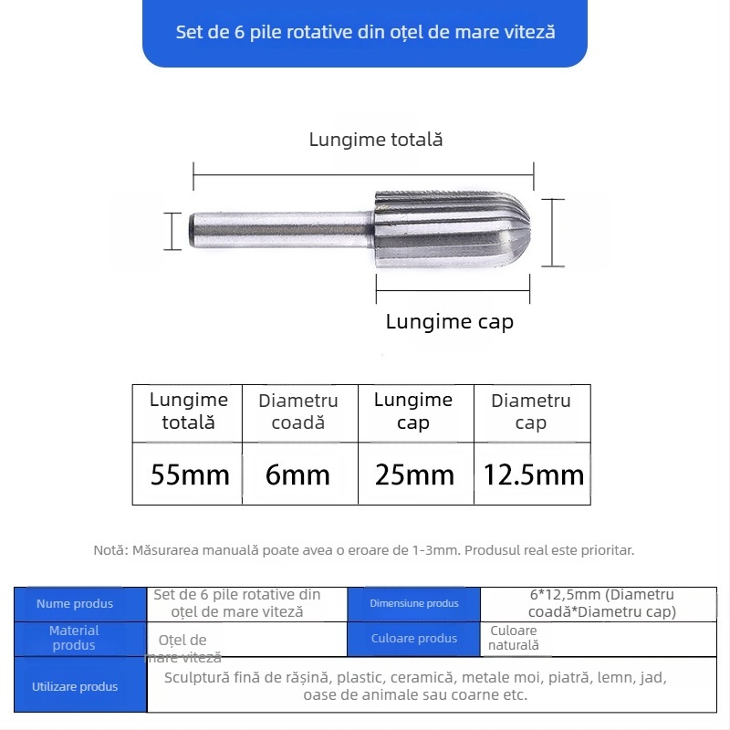 Set de 6 bururi rotative din oțel rapid pentru prelucrarea lemnului și a metalelor