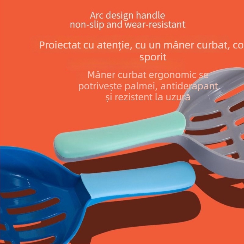 Lingură pentru nisip de pisică tofu cu filtrare instantă, din plastic bicolor, instrument de curățare pentru animale de companie