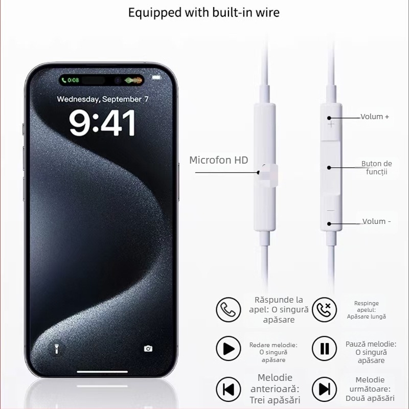 Adaptor Lightning către Type-C 2 în 1 pentru căști cu fir pentru iPhone 15 — sunet digital, apeluri și jocuri