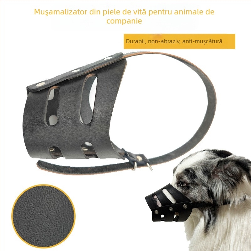Bot pentru câini din piele de vită, pentru câini de talie medie și mare, anti-lătrat, anti-mușcături, accesorii pentru animale de companie