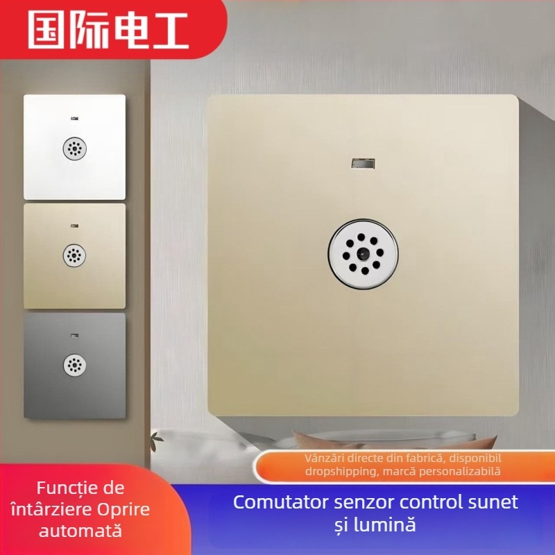 Comutator încastrat cu control vocal pentru coridor, întârziere la activare, compatibil LED și incandescent, 220V