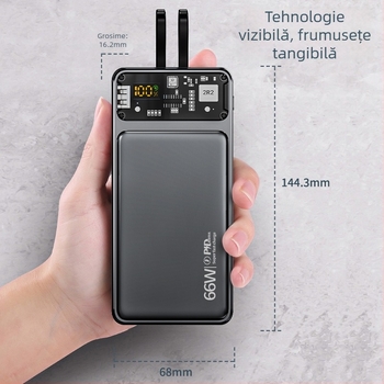 Power Bank 66W 20000mAh cu cablu integrat pentru încărcare rapidă, ultra-subțire, transparent, compatibil cu iPhone 17