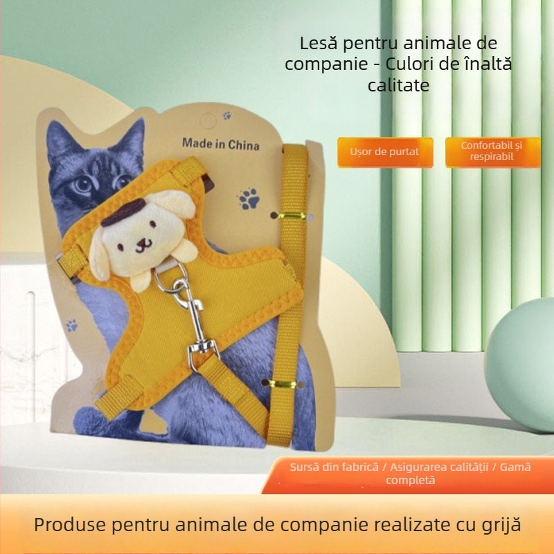Ham și lesă pentru pisici, cu mecanism retractabil, design desen animat, pentru pisici și pisicuți