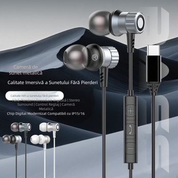 Jintainuo Căști metalice In-Ear G36, cu fir, cu microfon, Sunet Hi-Fi fără pierderi