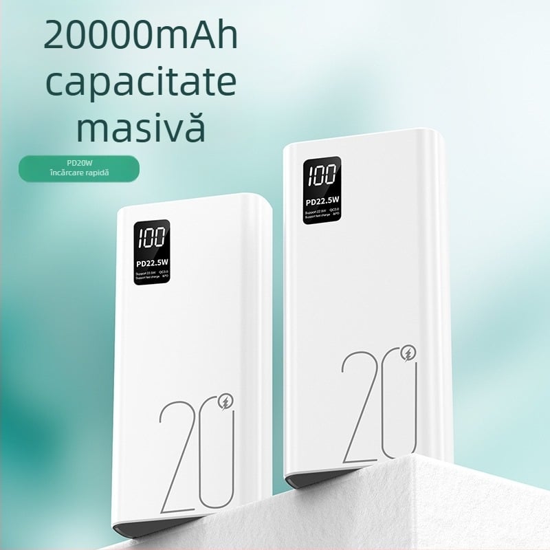 Baterie externă 20000mAh, încărcare rapidă bidirecțională 22.5W, afișaj digital și personalizare KC