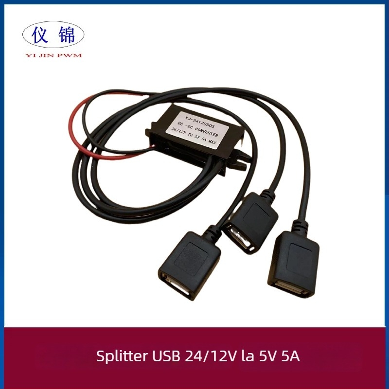 Convertor DC-DC auto, 12–24V la 5V, trei porturi USB pentru camera de bord, IP67 rezistent la apă