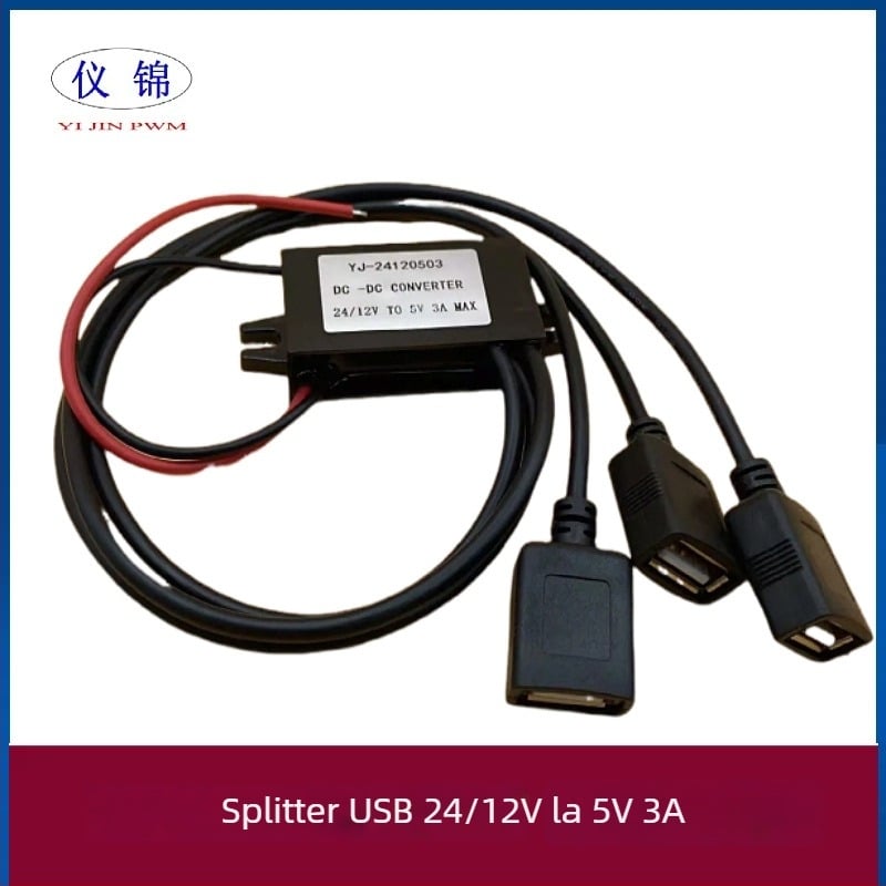 Convertor DC-DC auto, 12–24V la 5V, trei porturi USB pentru camera de bord, IP67 rezistent la apă