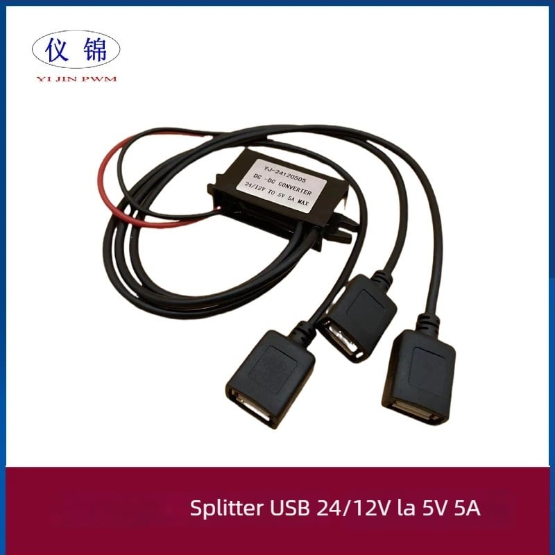 Convertor DC-DC auto, 12–24V la 5V, trei porturi USB pentru camera de bord, IP67 rezistent la apă