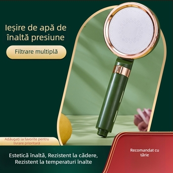 Cap de duș manual cu presiune, formă rotundă, verde închis, ABS