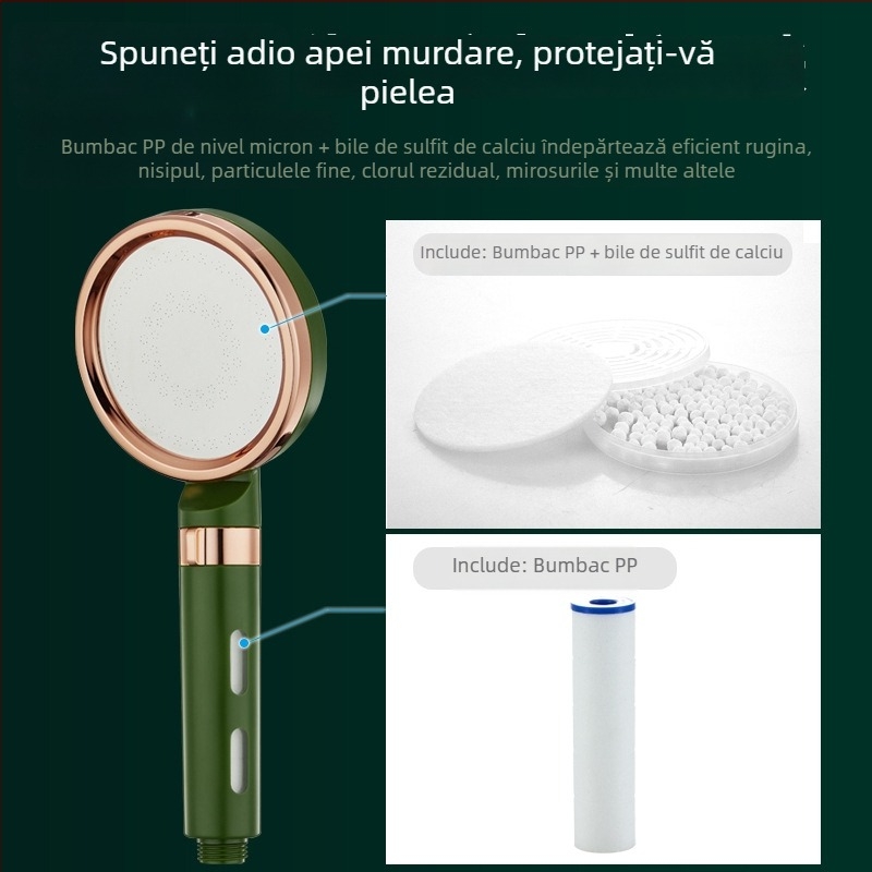 Cap de duș manual cu presiune, formă rotundă, verde închis, ABS