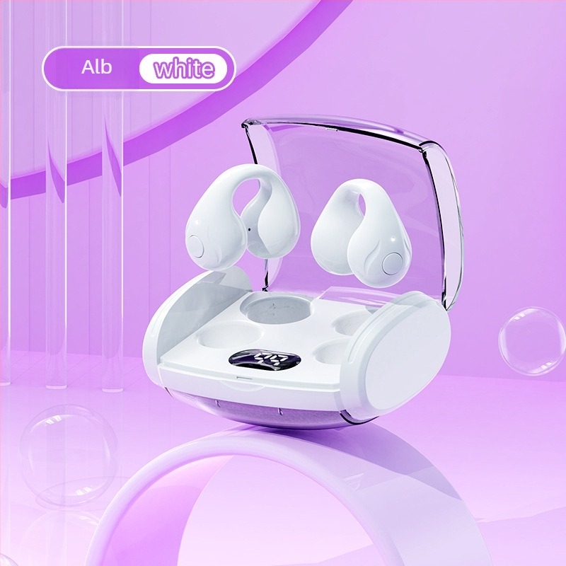 Căști Bluetooth TWS cu clips pentru urechi, carcasă de încărcare, afișaj digital, design sport, conducție prin aer