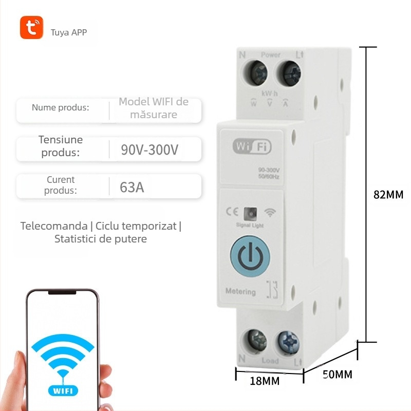 Comutator Zigbee inteligent cu întrerupător Wi‑Fi, control de la distanță și monitorizare temporizată a consumului de energie