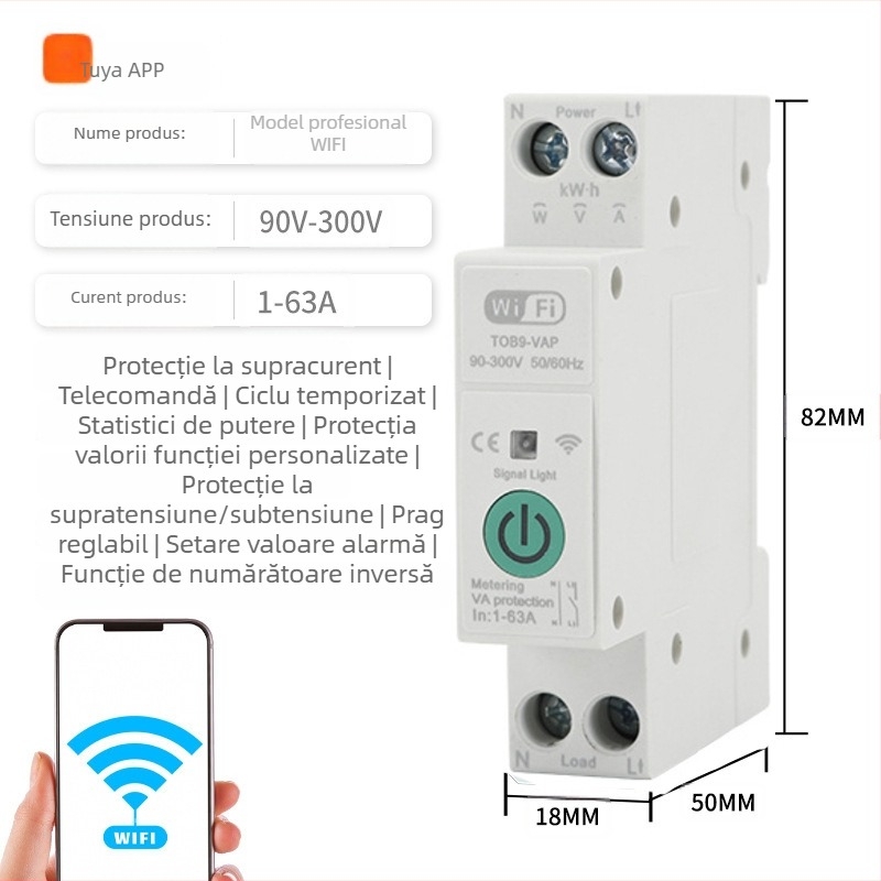 Comutator Zigbee inteligent cu întrerupător Wi‑Fi, control de la distanță și monitorizare temporizată a consumului de energie