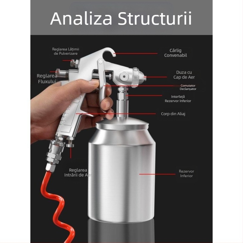 Pistol pneumatic de vopsire cu recipient de pulverizare – pentru uz casnic, vopsea latex mică pentru pereți și modele de mașini, pulverizare automată