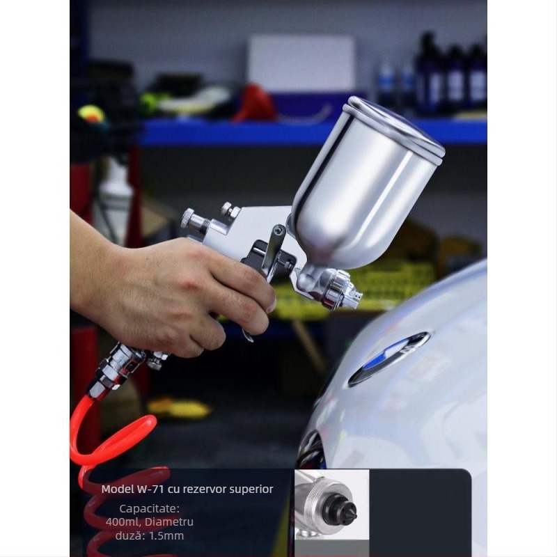 Pistol pneumatic de vopsire cu recipient de pulverizare – pentru uz casnic, vopsea latex mică pentru pereți și modele de mașini, pulverizare automată