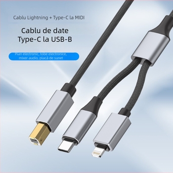 Cablu integrat Type-C către MIDI OTG și Lightning către USB-B masculin pentru instrumente muzicale digitale