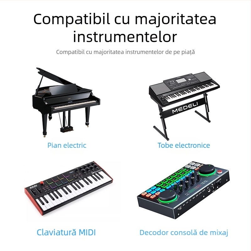Cablu integrat Type-C către MIDI OTG și Lightning către USB-B masculin pentru instrumente muzicale digitale