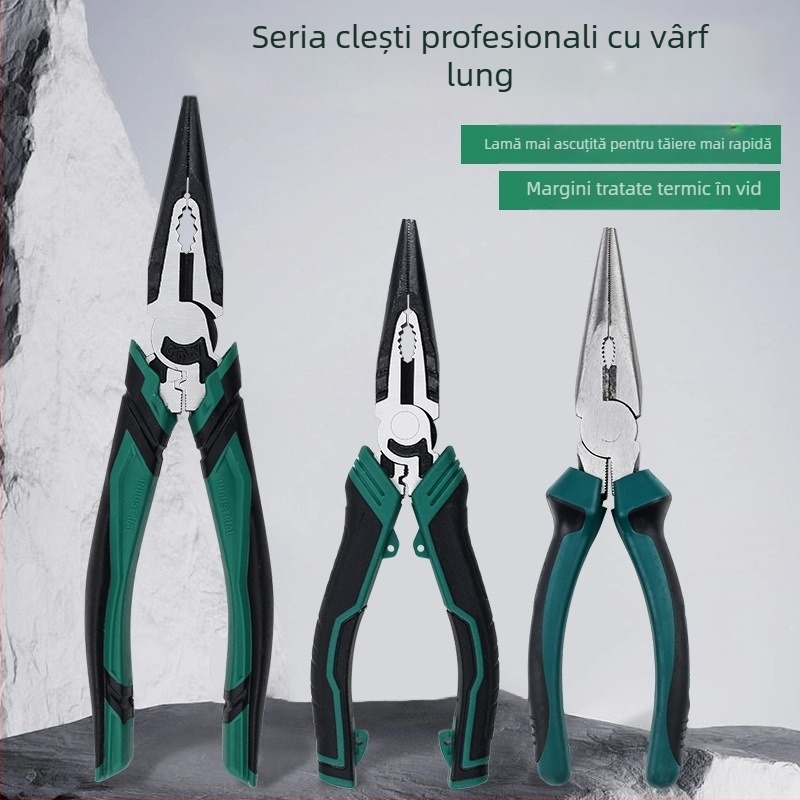 Set pentru electricieni: Clește cu nas subțire de 6 inchi și clește cu închidere, set multifuncțional, calitate industrială, Clește pentru sârmă de 8 inchi cu vârfuri ascuțite