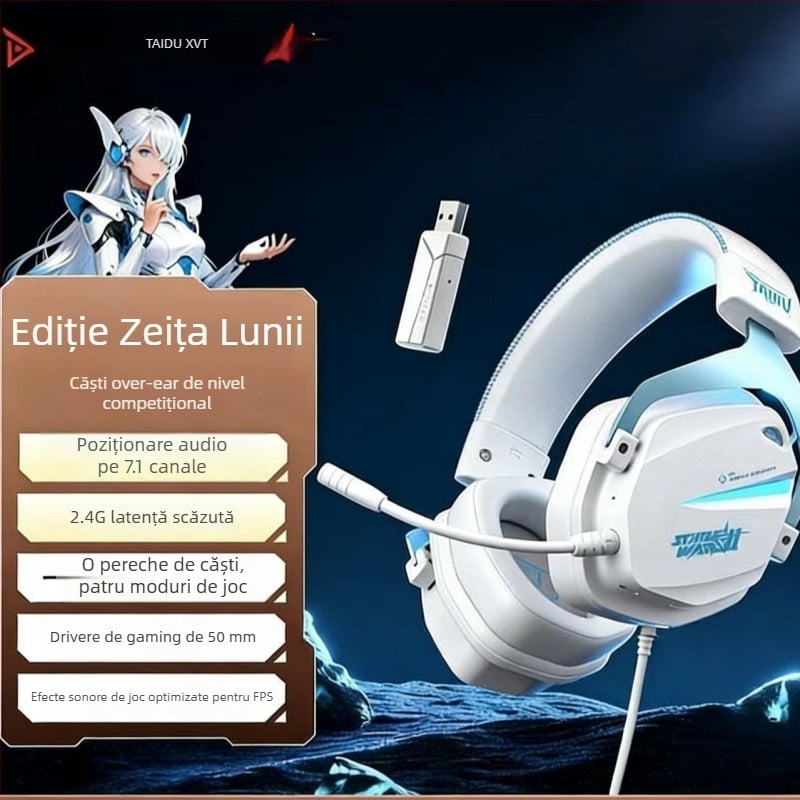 Titanium THS326 Căști de gaming wireless, peste urechi, Bluetooth, patru moduri, 2,4 GHz, autonomie lungă a bateriei