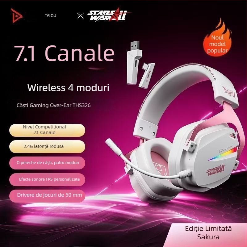 Titanium THS326 Căști de gaming wireless, peste urechi, Bluetooth, patru moduri, 2,4 GHz, autonomie lungă a bateriei