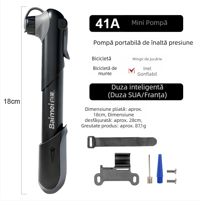 Pompa mini portabilă cu presiune înaltă pentru baschet și fotbal, pompă manuală pentru biciclete de munte și de oraș