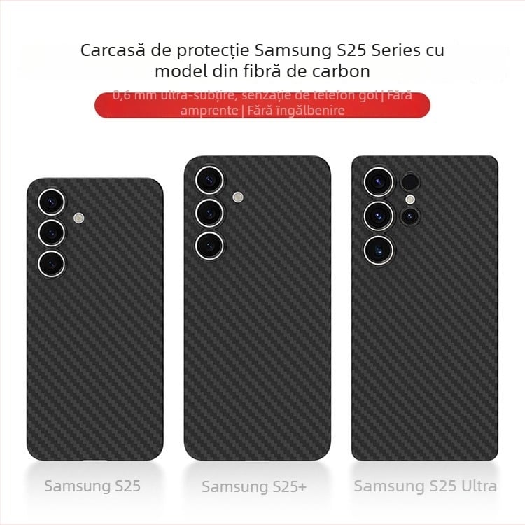 Carcasă PP ultra-subțire cu textură Kevlar din fibră de carbon pentru Samsung S25 Ultra, acoperire totală, protecție anti-cadere, auriu sau negru