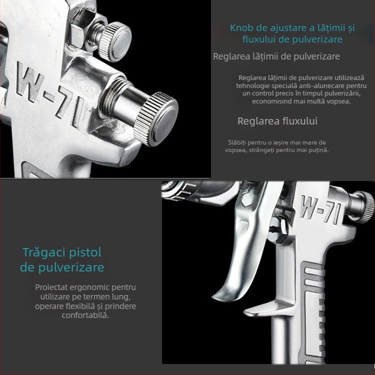 Pistol de vopsit F75 cu W71, pneumatic, rezervor superior și inferior, pentru mobilier și vopsele auto, atomizare înaltă, model E18