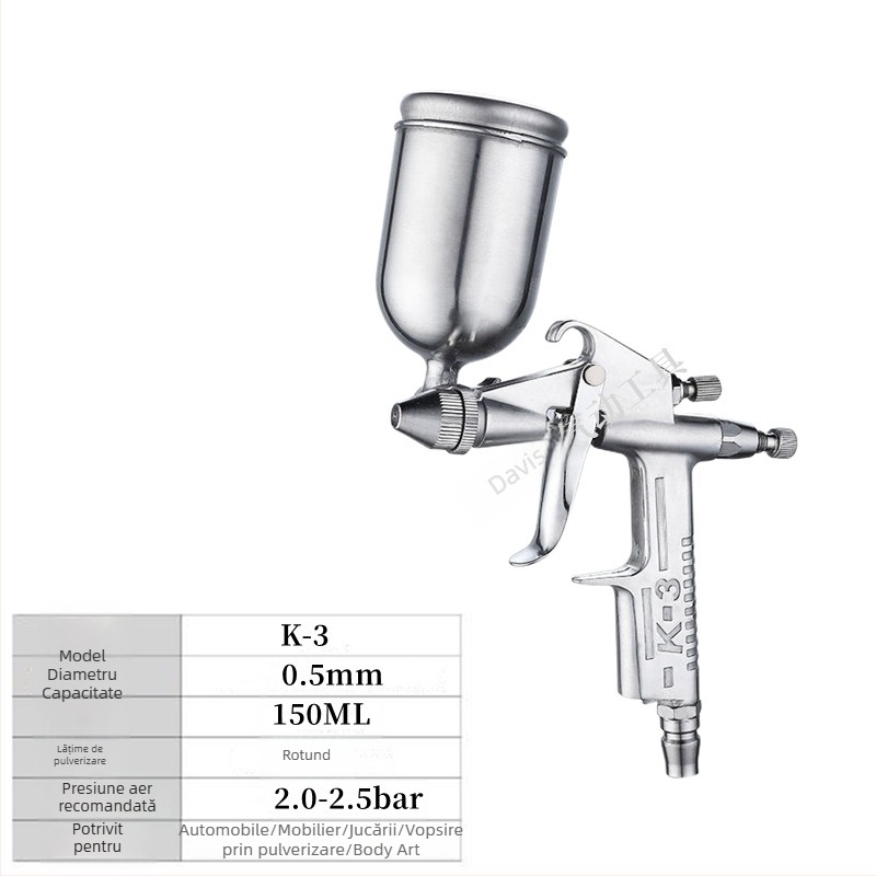 Pistol de vopsit F75 cu W71, pneumatic, rezervor superior și inferior, pentru mobilier și vopsele auto, atomizare înaltă, model E18