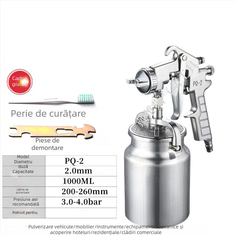 Pistol de vopsit F75 cu W71, pneumatic, rezervor superior și inferior, pentru mobilier și vopsele auto, atomizare înaltă, model E18