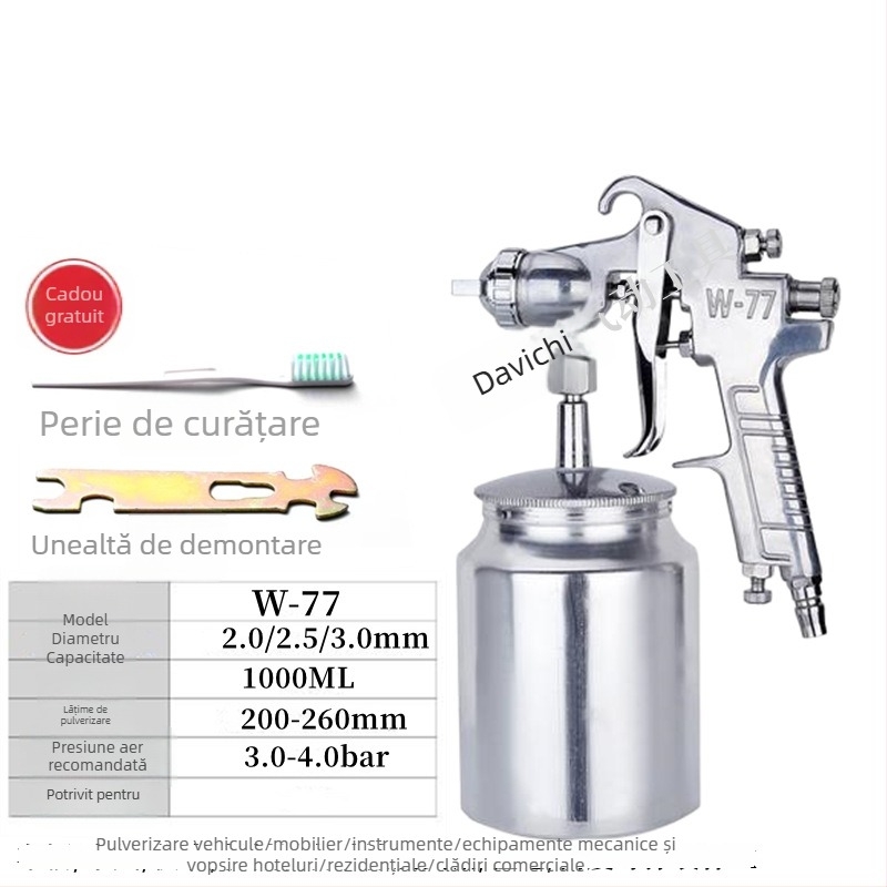 Pistol de vopsit F75 cu W71, pneumatic, rezervor superior și inferior, pentru mobilier și vopsele auto, atomizare înaltă, model E18