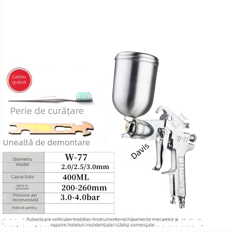 Pistol de vopsit F75 cu W71, pneumatic, rezervor superior și inferior, pentru mobilier și vopsele auto, atomizare înaltă, model E18