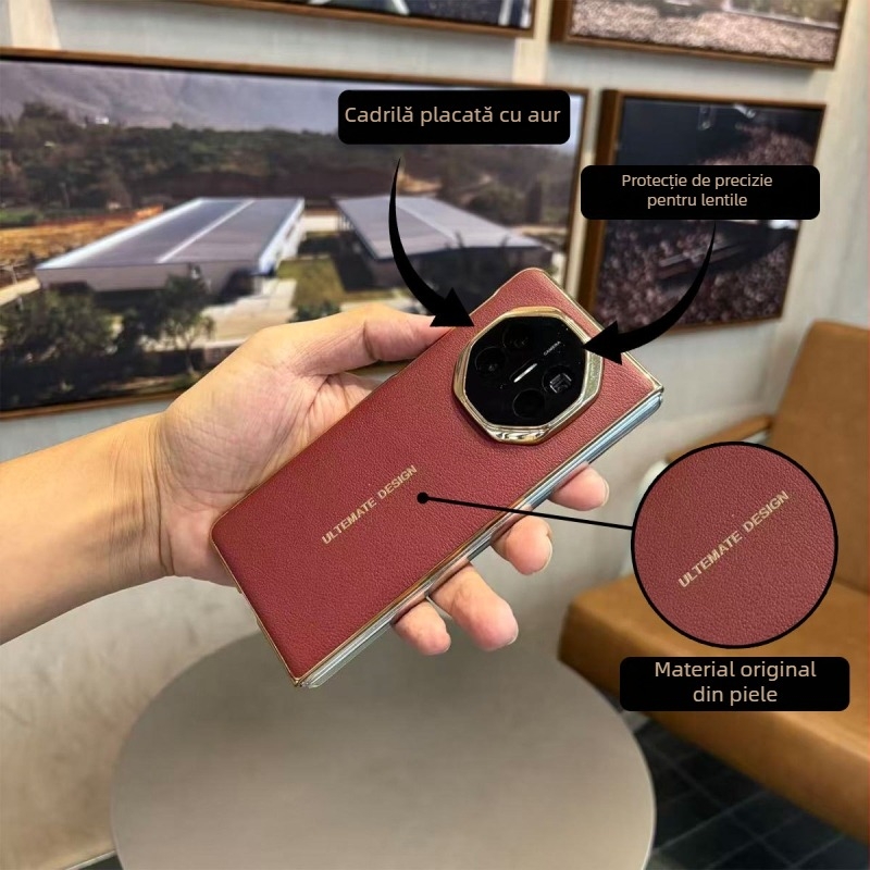 Carcasă de protecție Huawei X5X6 cu piele PU și finisaj aur prin electroplacare, design minimalist, senzație la atingere naturală, calitate înaltă, durabilă, rezistentă la căderi