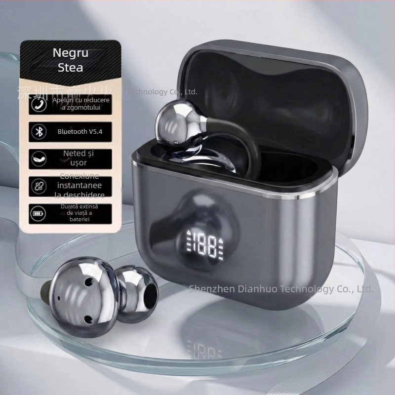 Neutral N39 Căști Bluetooth cu clips pentru ureche și conducție osoasă, AI, Bluetooth 5.0, autonomie lungă (>8h), rezistență la apă, sunet stereo, afișaj digital, conectivitate multiplă