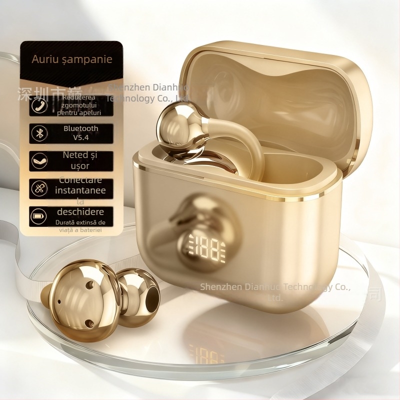 Neutral N39 Căști Bluetooth cu clips pentru ureche și conducție osoasă, AI, Bluetooth 5.0, autonomie lungă (>8h), rezistență la apă, sunet stereo, afișaj digital, conectivitate multiplă