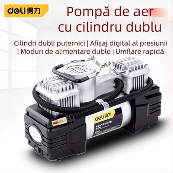 Deli pompă de pneu auto cu două cilindri, portabilă, presiune înaltă, putere mare