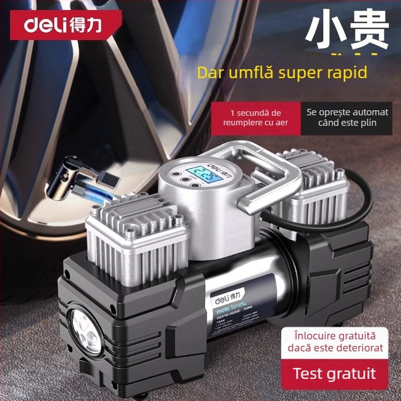 Deli pompă de pneu auto cu două cilindri, portabilă, presiune înaltă, putere mare