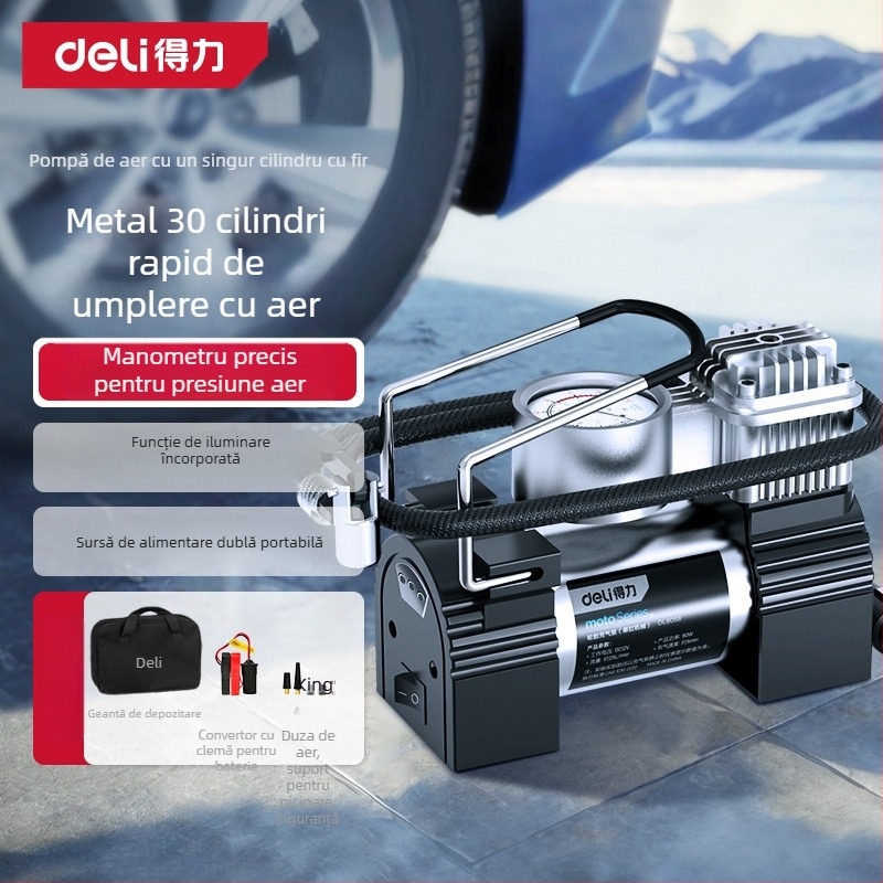Deli pompă de pneu auto cu două cilindri, portabilă, presiune înaltă, putere mare