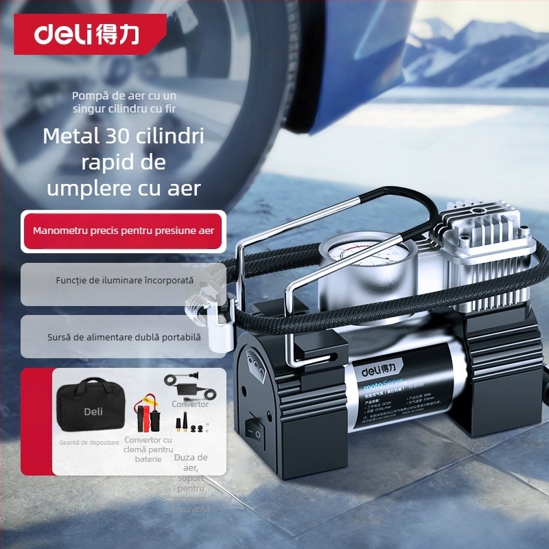 Deli pompă de pneu auto cu două cilindri, portabilă, presiune înaltă, putere mare