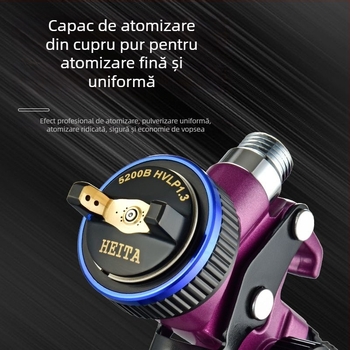 Pistol de pulverizare Violet 5200 pentru vopsirea auto și a lemnului, pistol pneumatic cu utilizare duală pentru vopsele pe bază de ulei și apă