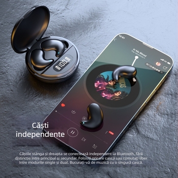 Căști Bluetooth M52 pentru somn, fără fir, in-ear, ultra-subțiri, cu design pentru dormit pe o parte, pentru sport și alergare, cu display, latență scăzută