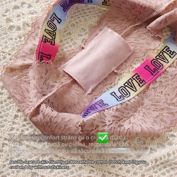 Chiloți string din bumbac cu dantelă, cu căptușeală antibacteriană în zona inghinală, stil european, design decupat
