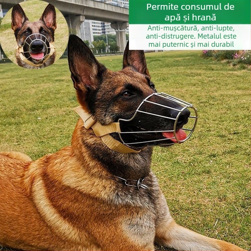 Botniță pentru câine din oțel inoxidabil — protecție a gurii împotriva mușcăturilor