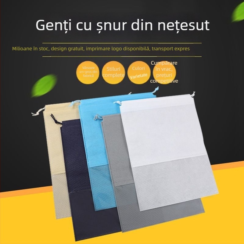 Sac de depozitare pentru pantofi din material nonțesut colorat, închidere cu șnur dublu și posibilitatea de imprimare a logo-ului