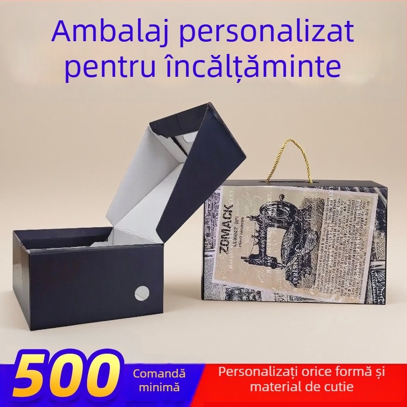 Cutii pentru pantofi cu capac rabatabil, cutii groase pentru cizmele de zăpadă, cutii pentru pantofi sport cu mâner, cutii în stil avion, producție în loturi mici