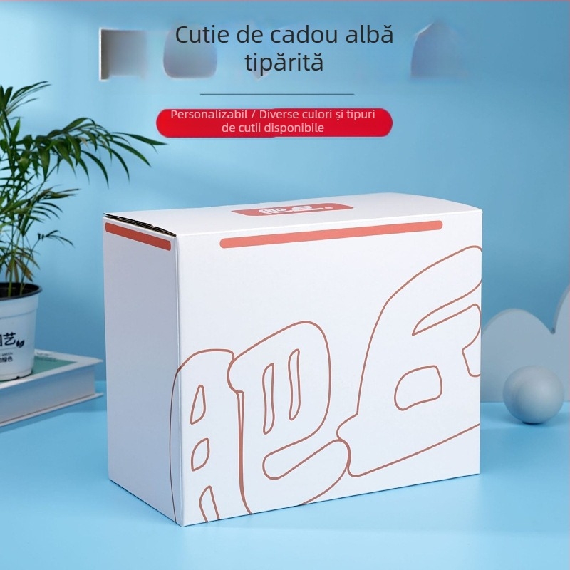 Cutie cadou albă pentru pantofi și haine, mare, rezistență extra, imprimare color, cutie din carton pliabil
