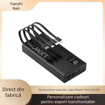 Power Bank 120W încărcare rapidă, cablu încorporat, 4 în 1, capacitate 20000mAh
