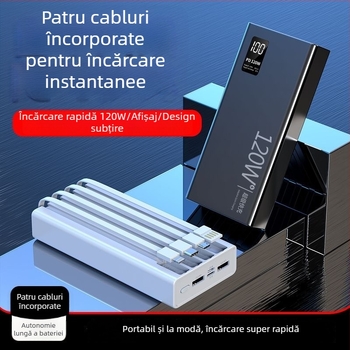 Power Bank 120W încărcare rapidă, cablu încorporat, 4 în 1, capacitate 20000mAh