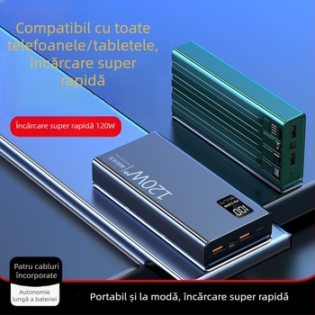 Power Bank 120W încărcare rapidă, cablu încorporat, 4 în 1, capacitate 20000mAh