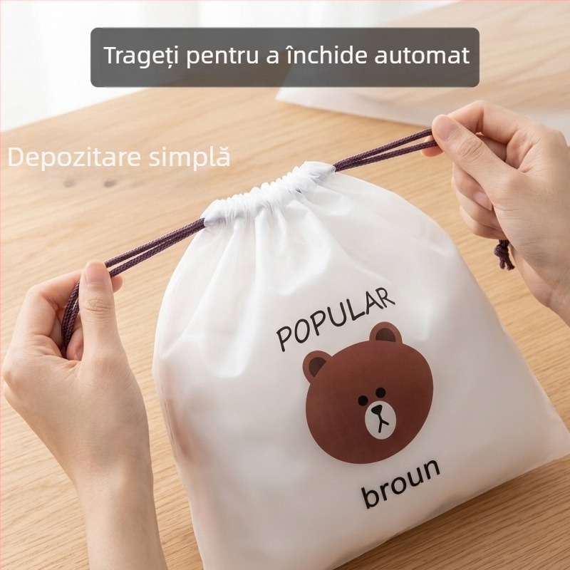 Geantă cu șnur în formă de urs pentru uz casnic – husă drăguță, cu finisaj mat, pentru haine și pantofi, călătorii, protecție împotriva umezelii și prafului